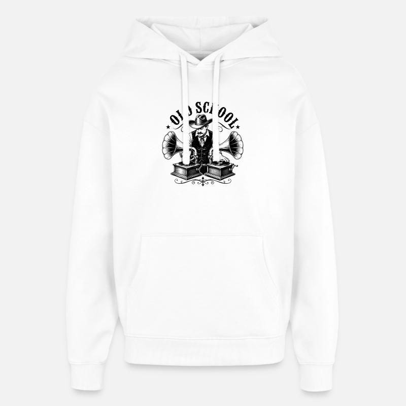 Old School DJ with Gramophone - Oversized Unisex Hoodie by Stanley/Stella - white