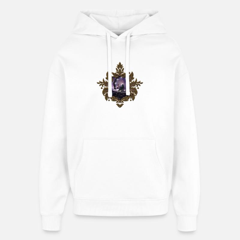 Une fée et un loup noir - Sweat à capuche unisexe Stanley/Stella Oversized - blanc