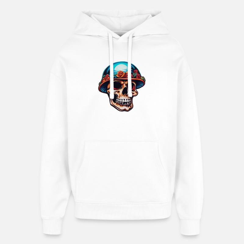 Crâne avec chapeau champignon - Sweat à capuche unisexe Stanley/Stella Oversized - blanc