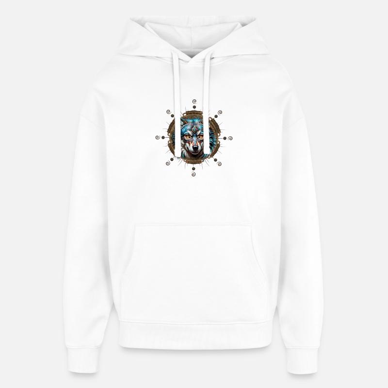Fantastique loup steampunk. - Sweat à capuche unisexe Stanley/Stella Oversized - blanc