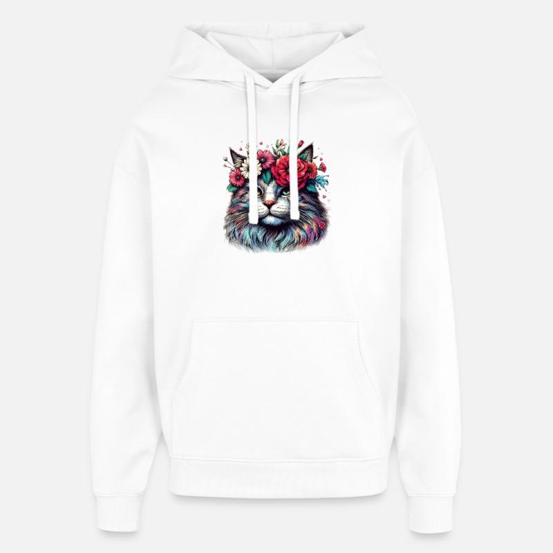 Chat avec des fleurs - Sweat à capuche unisexe Stanley/Stella Oversized - blanc