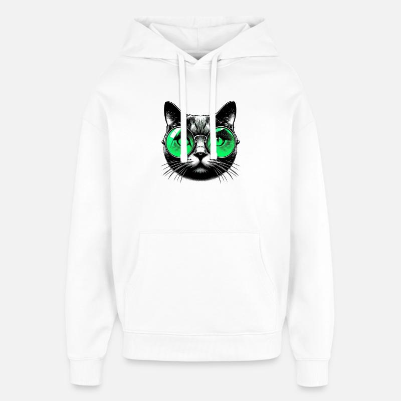 Le Chat avec des lunettes - Sweat à capuche unisexe Stanley/Stella Oversized - blanc