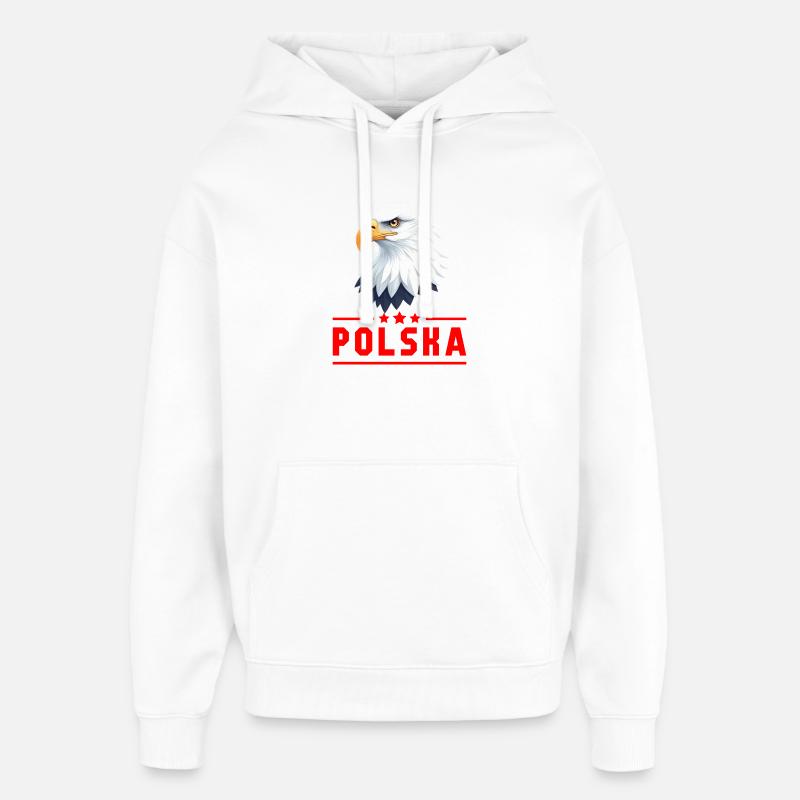 POLOGNE Eagle lettres rouges - Sweat à capuche unisexe Stanley/Stella Oversized - blanc