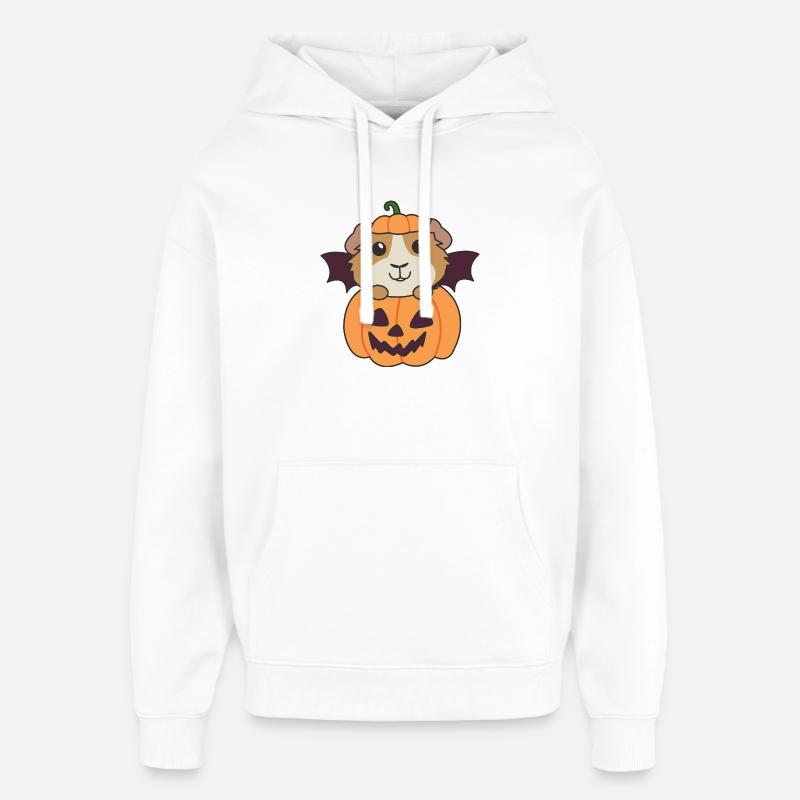 Cochon d'Inde Joyeux Halloween Citrouille Chauve-souris - Sweat à capuche unisexe Stanley/Stella Oversized - blanc