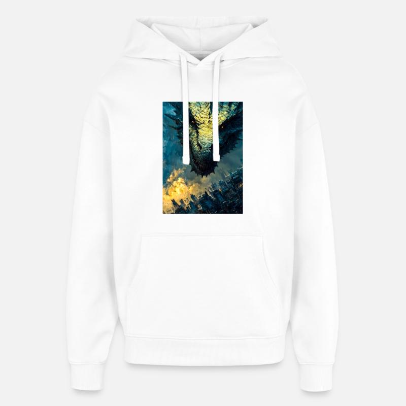 Dragon de tempête sur la ville - Sweat à capuche unisexe Stanley/Stella Oversized - blanc