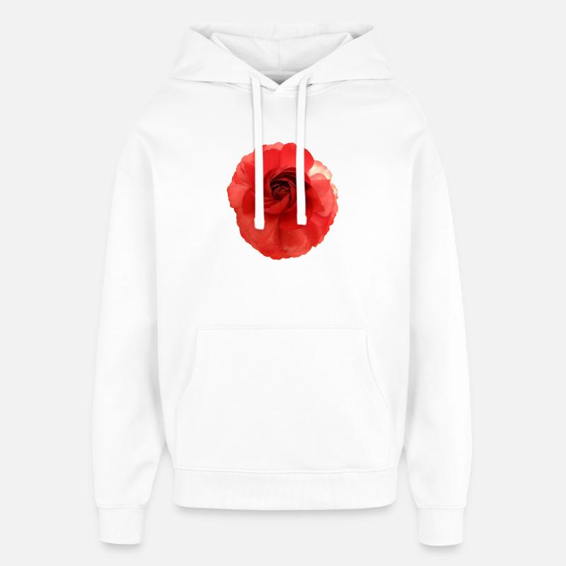 Motif fleur de rose rouge grand - Sweat à capuche unisexe Stanley/Stella Oversized - blanc