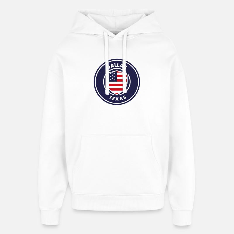 Emblème du Texas de Dallas - Sweat à capuche unisexe Stanley/Stella Oversized - blanc