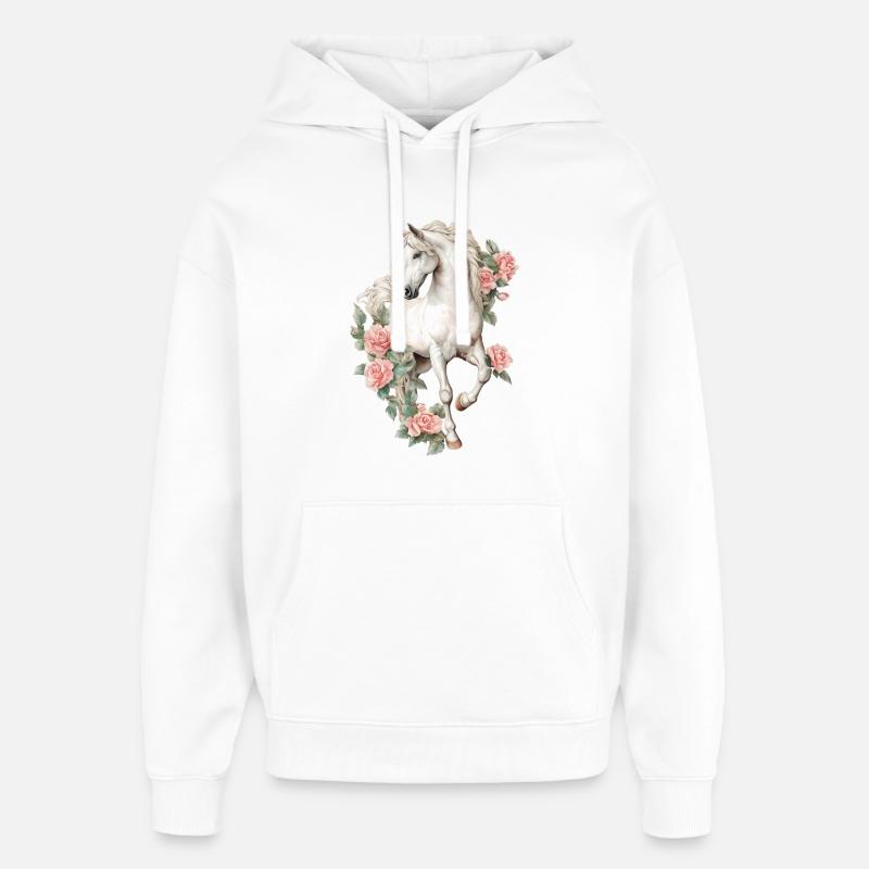 Cheval aux roses - Sweat à capuche unisexe Stanley/Stella Oversized - blanc