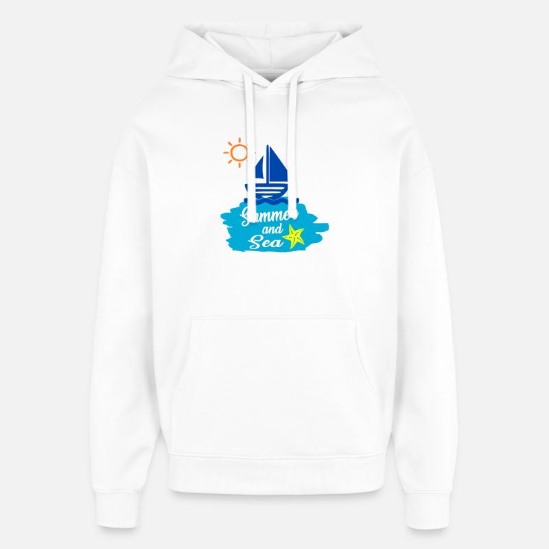 Été et Mer - Conception estivale - Sweat à capuche unisexe Stanley/Stella Oversized - blanc