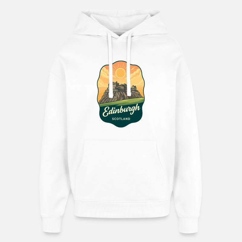 Insigne vintage du coucher du soleil du château d’Écosse d’Édimbourg - Sweat à capuche unisexe Stanley/Stella Oversized - blanc