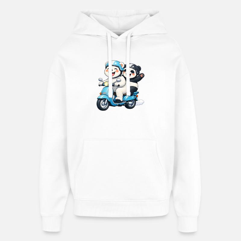 Eisbär und Pandabär auf einem Roller - Oversized Unisex Hoodie von Stanley/Stella - Weiß