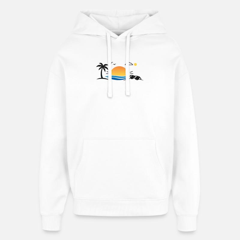Sunset over palm tree beach - Oversized Unisex Hoodie by Stanley/Stella - white