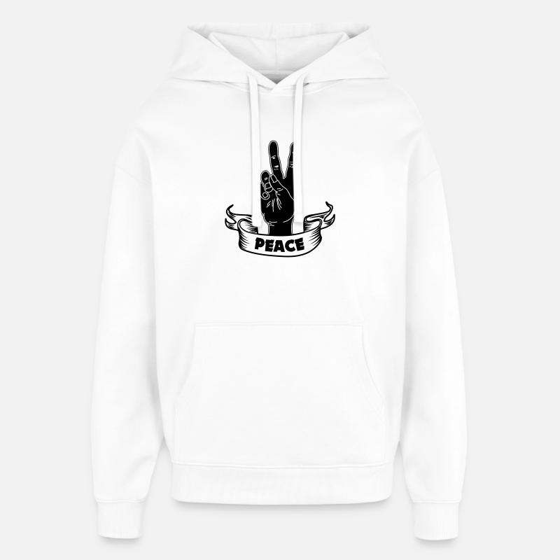 Schwarzer Handfrieden mit Text FRIEDEN - Oversized Unisex Hoodie von Stanley/Stella - Weiß