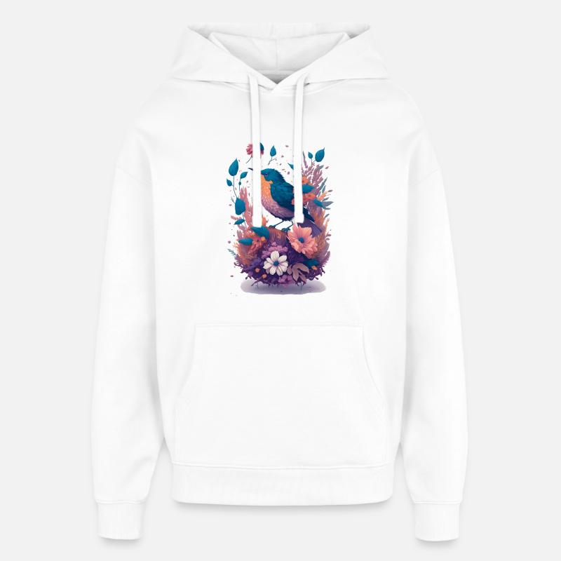 Oiseaux dans un bouquet de fleurs - Sweat à capuche unisexe Stanley/Stella Oversized - blanc