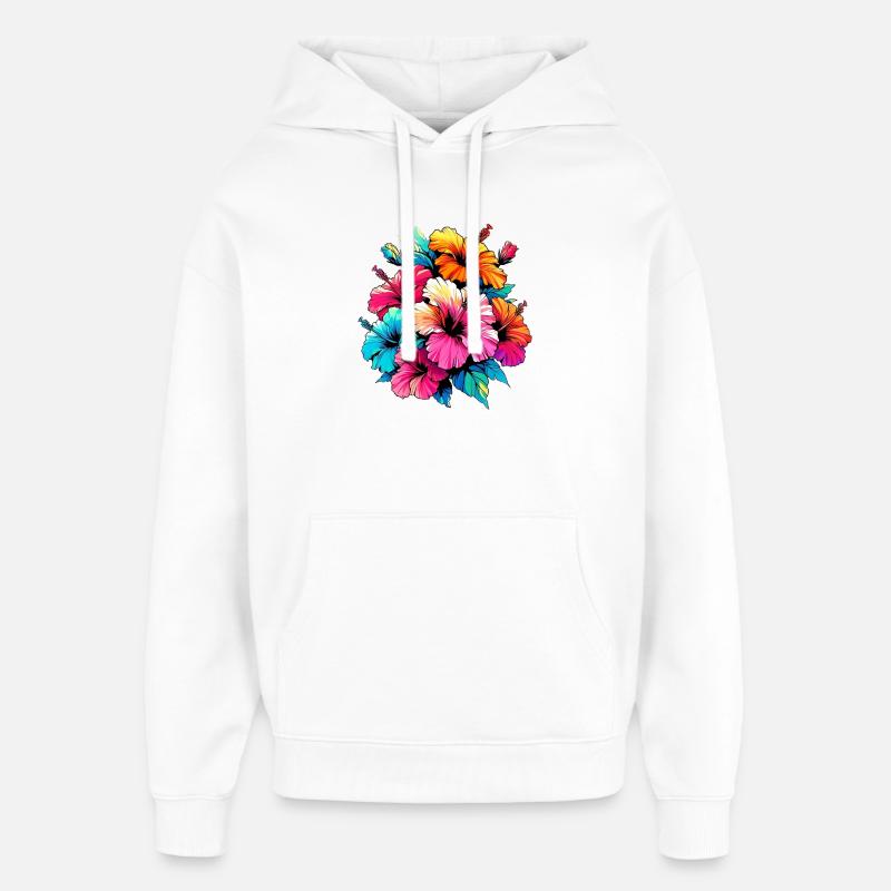 Fleurs d’hibiscus - Sweat à capuche unisexe Stanley/Stella Oversized - blanc