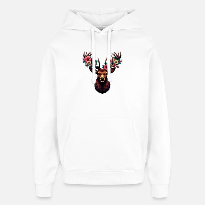 Cerf avec des fleurs - Sweat à capuche unisexe Stanley/Stella Oversized - blanc