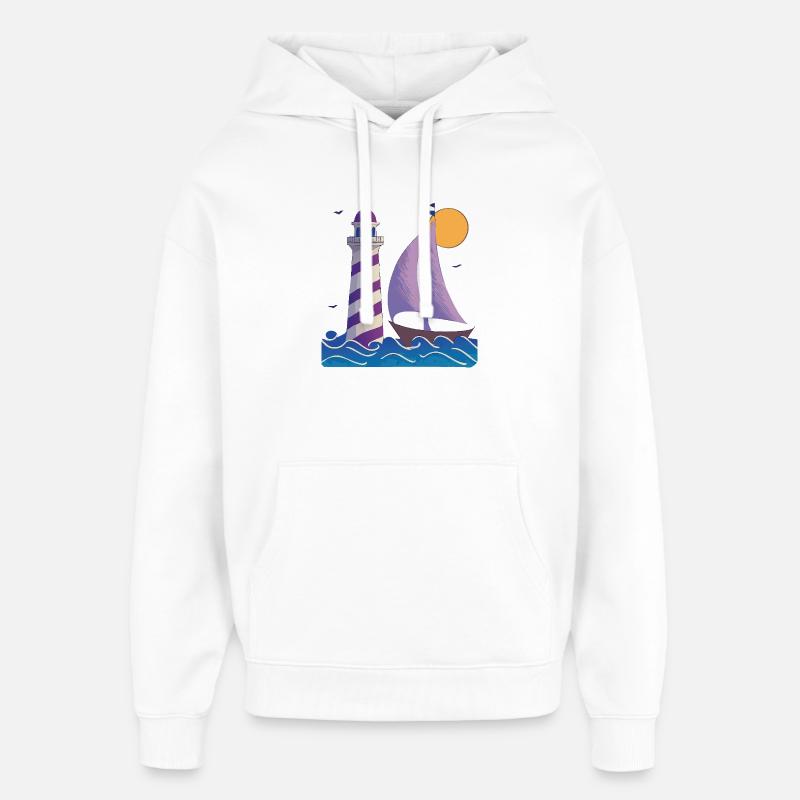 Phare avec bateau - Sweat à capuche unisexe Stanley/Stella Oversized - blanc