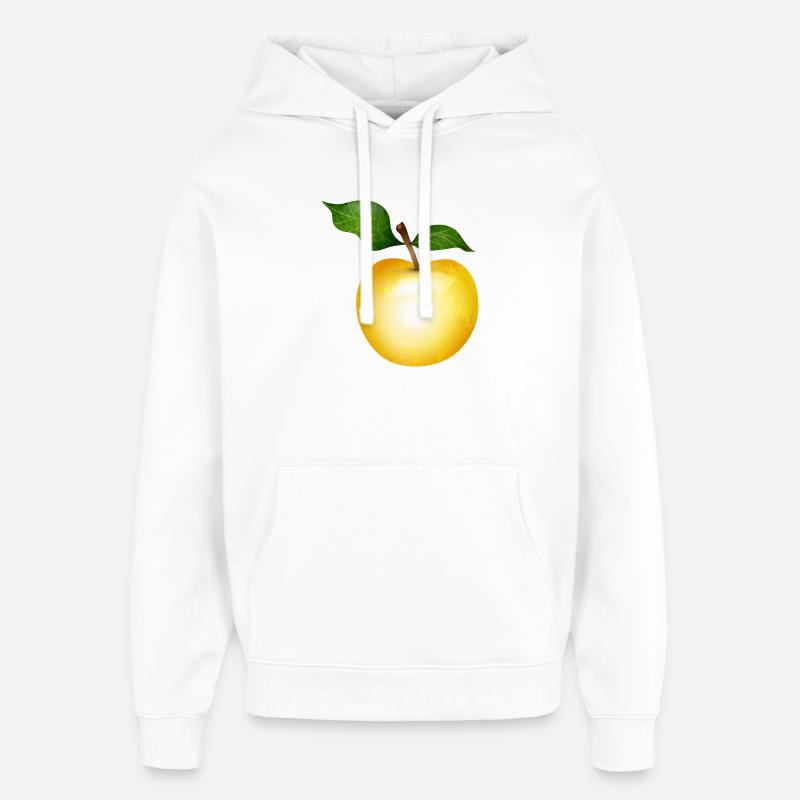 Pomme dorée avec illustration de feuilles vertes - Sweat à capuche unisexe Stanley/Stella Oversized - blanc