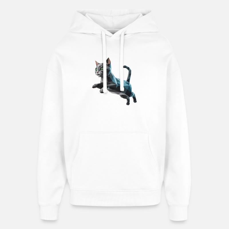 Chaton - Cool Low Poly Logo - Sweat à capuche unisexe Stanley/Stella Oversized - blanc