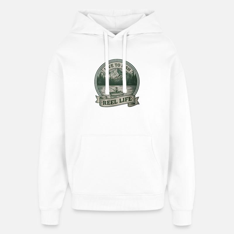 Badge de pêche Reel Life - Sweat à capuche unisexe Stanley/Stella Oversized - blanc