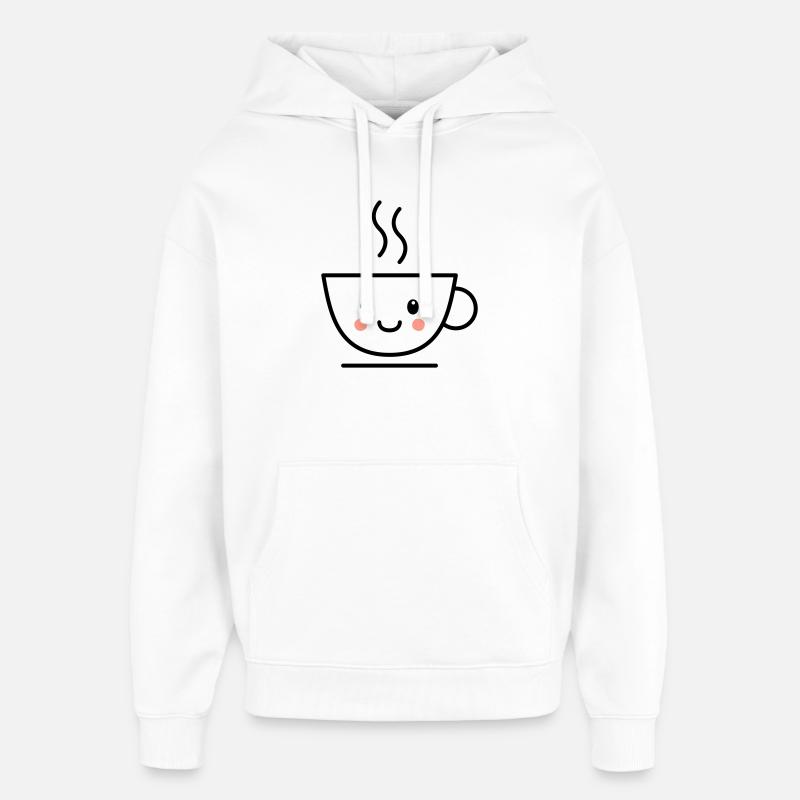 Café, thé ou tasse de cacao avec un visage kawaii - Sweat à capuche unisexe Stanley/Stella Oversized - blanc