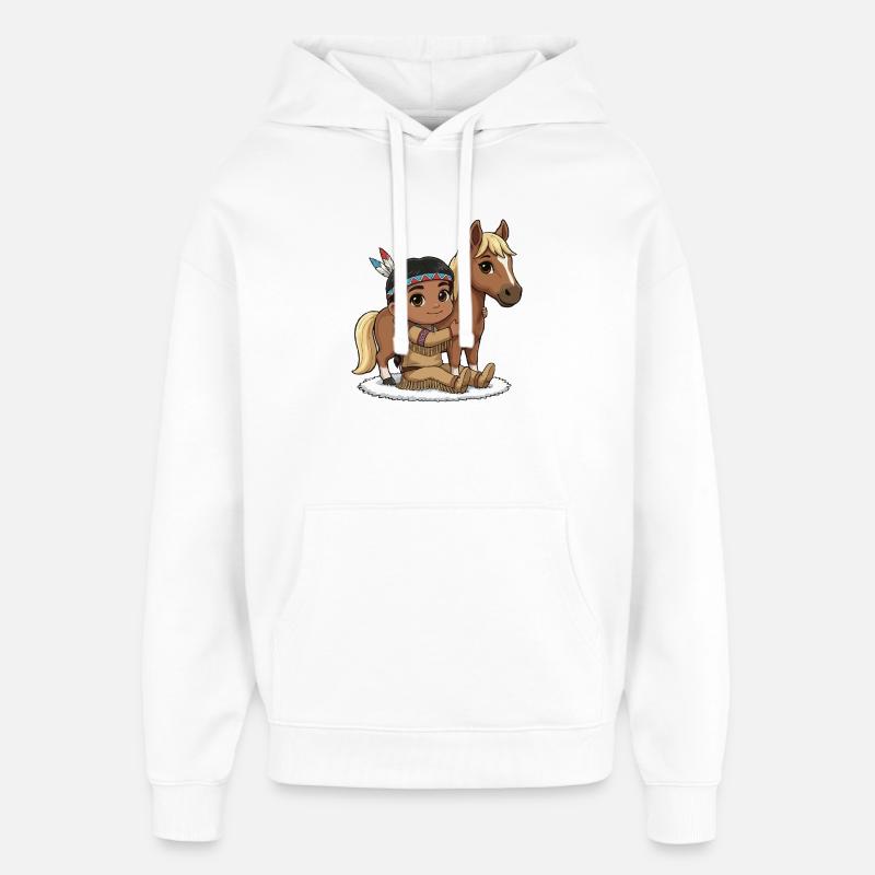 Enfant indien avec un cheval - Sweat à capuche unisexe Stanley/Stella Oversized - blanc