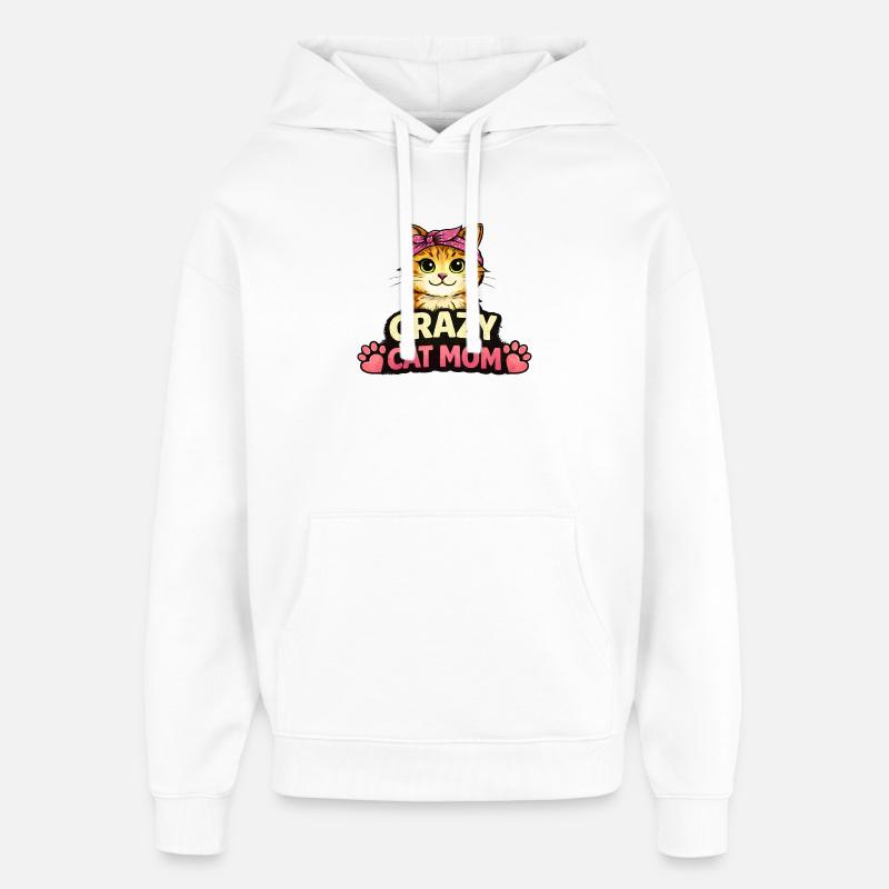 Maman Chat Folle - Sweat à capuche unisexe Stanley/Stella Oversized - blanc