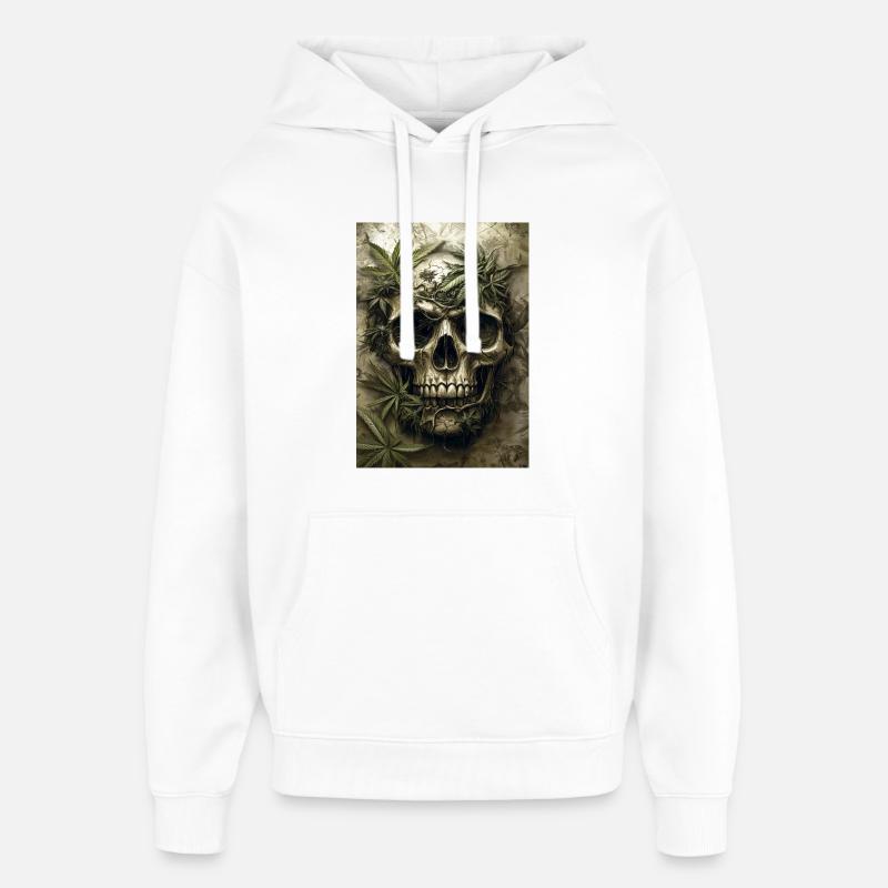 Crâne avec des feuilles de chanvre - Sweat à capuche unisexe Stanley/Stella Oversized - blanc