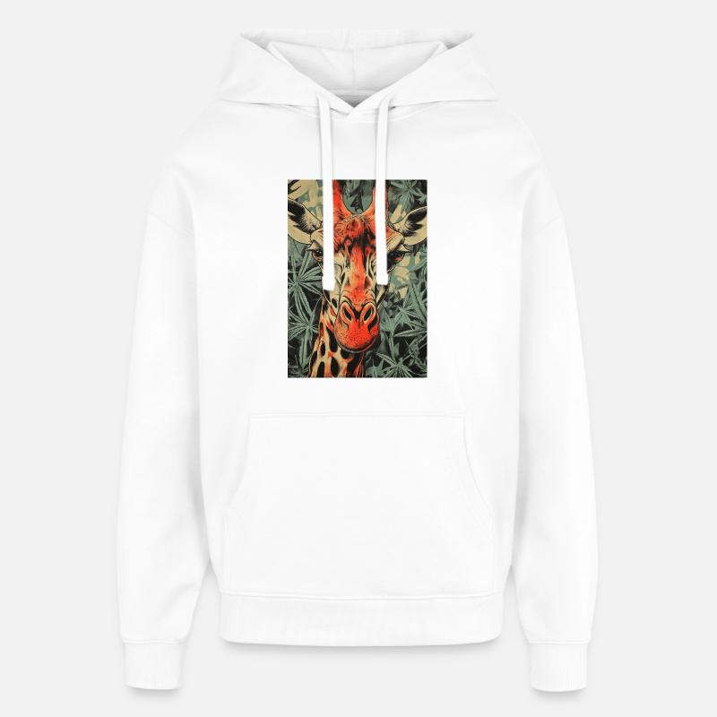 Giraf i cannabis-tryk - Hættetrøje unisex Stanley/Stella Oversized - hvid