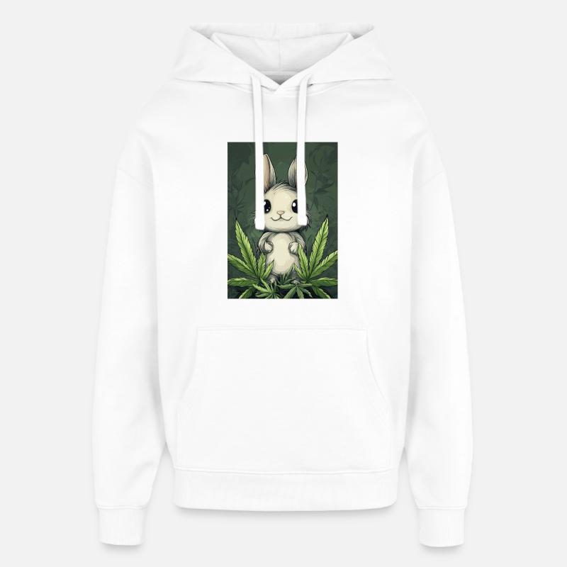 Small fluffy bunny under leaves - Oversized Unisex Hoodie by Stanley/Stella - white