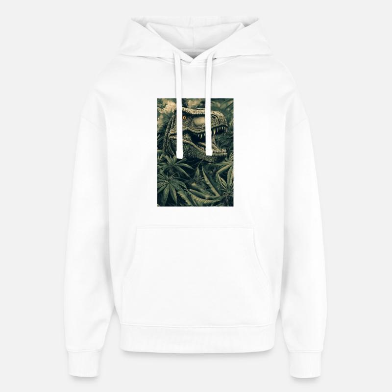 Dino dans la jungle des feuilles - Sweat à capuche unisexe Stanley/Stella Oversized - blanc