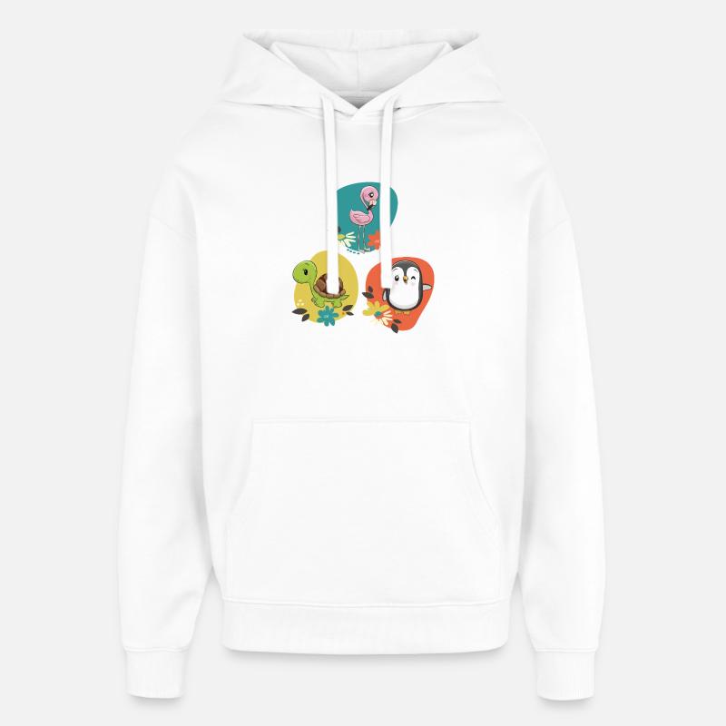 Flamingo Turtle Penguin - Oversized Unisex Hoodie by Stanley/Stella - white