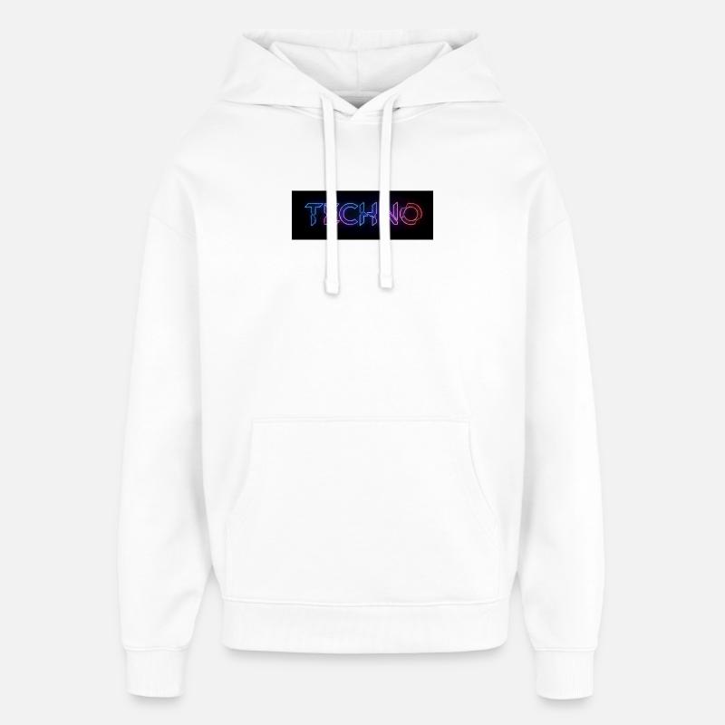 Techno Neon Glitch Text - Oversized Unisex Hoodie by Stanley/Stella - white