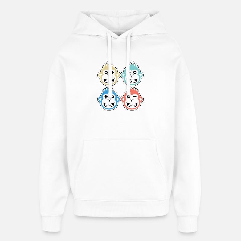 4 singes heureux - Sweat à capuche unisexe Stanley/Stella Oversized - blanc