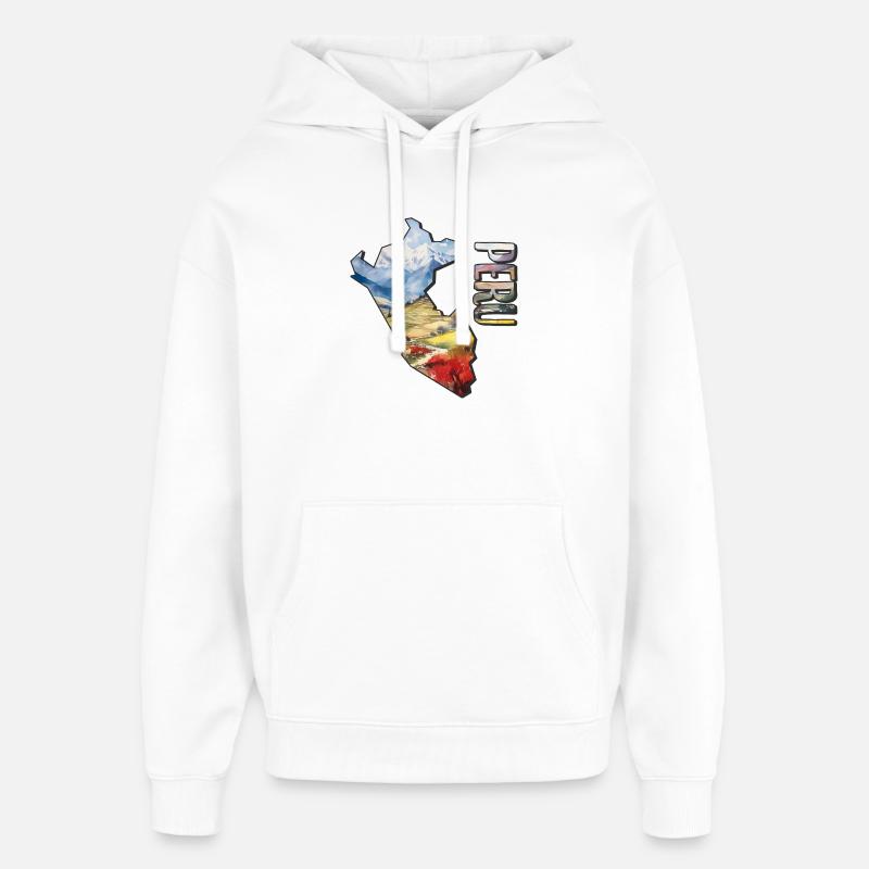 Carte à l’aquarelle du Pérou - Sweat à capuche unisexe Stanley/Stella Oversized - blanc