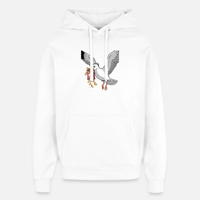 Möwe mit Chips Snack Design - Oversized Unisex Hoodie von Stanley/Stella - Weiß