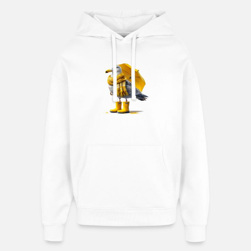 Mouette avec parapluie jaune et bottes - Sweat à capuche unisexe Stanley/Stella Oversized - blanc