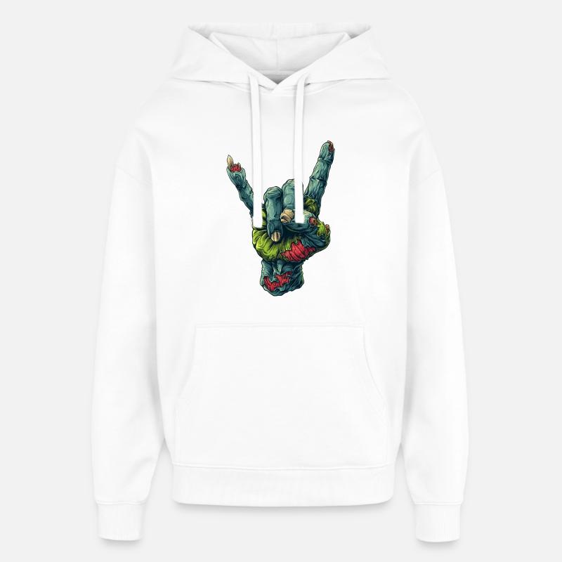Zombie main roche signe illustration - Sweat à capuche unisexe Stanley/Stella Oversized - blanc