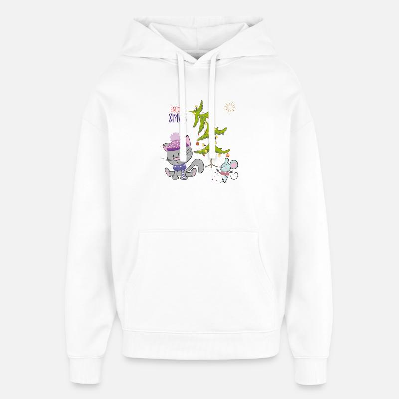 Chats et souris de Noël - Sweat à capuche unisexe Stanley/Stella Oversized - blanc