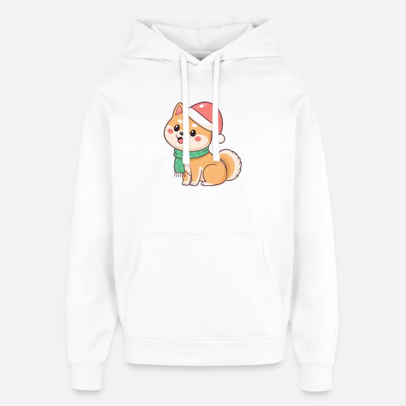 Shiba Noël en bonnet et écharpe - Sweat à capuche unisexe Stanley/Stella Oversized - blanc