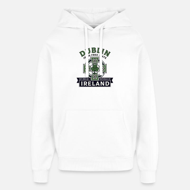 Croix Celtique de Dublin Irlande Trèfle - Sweat à capuche unisexe Stanley/Stella Oversized - blanc