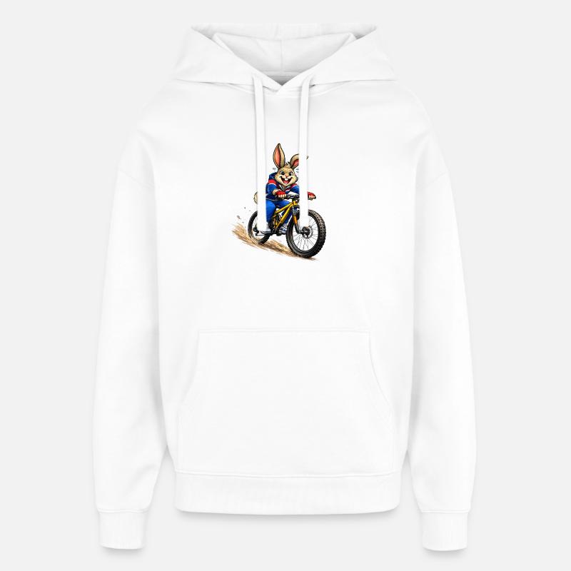 Happy bunny sur un VTT - Sweat à capuche unisexe Stanley/Stella Oversized - blanc