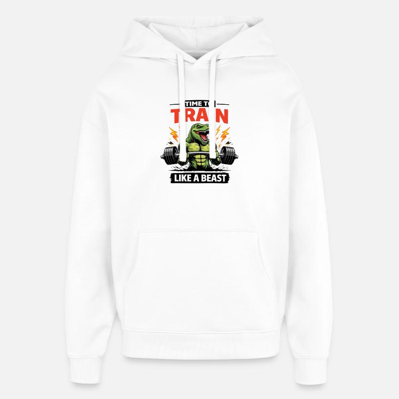 Entraînez-vous comme une bête Dino - Sweat à capuche unisexe Stanley/Stella Oversized - blanc