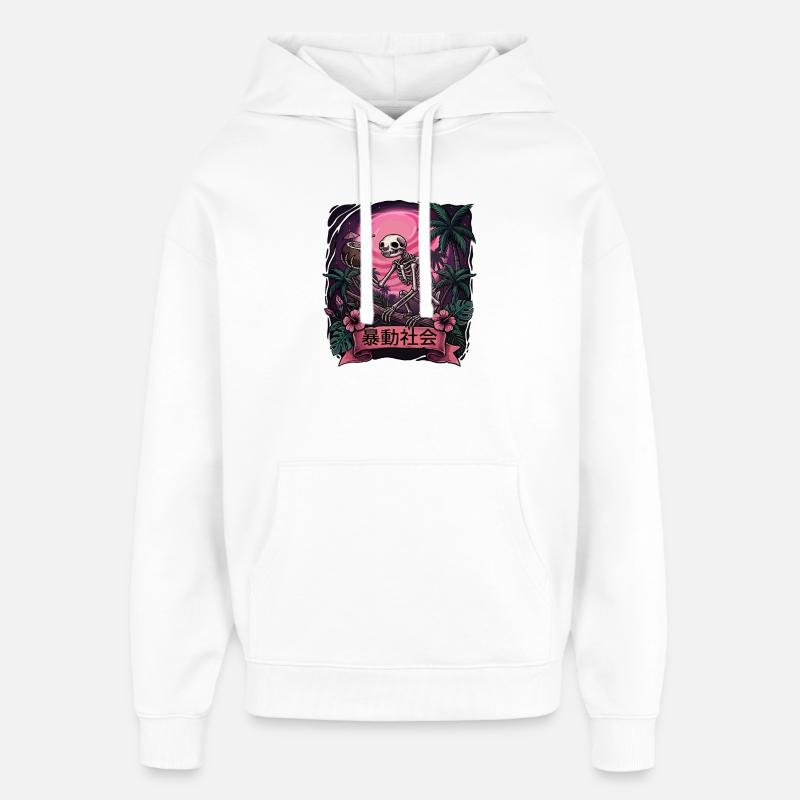 Singe Squelette Lune Néon - Sweat à capuche unisexe Stanley/Stella Oversized - blanc
