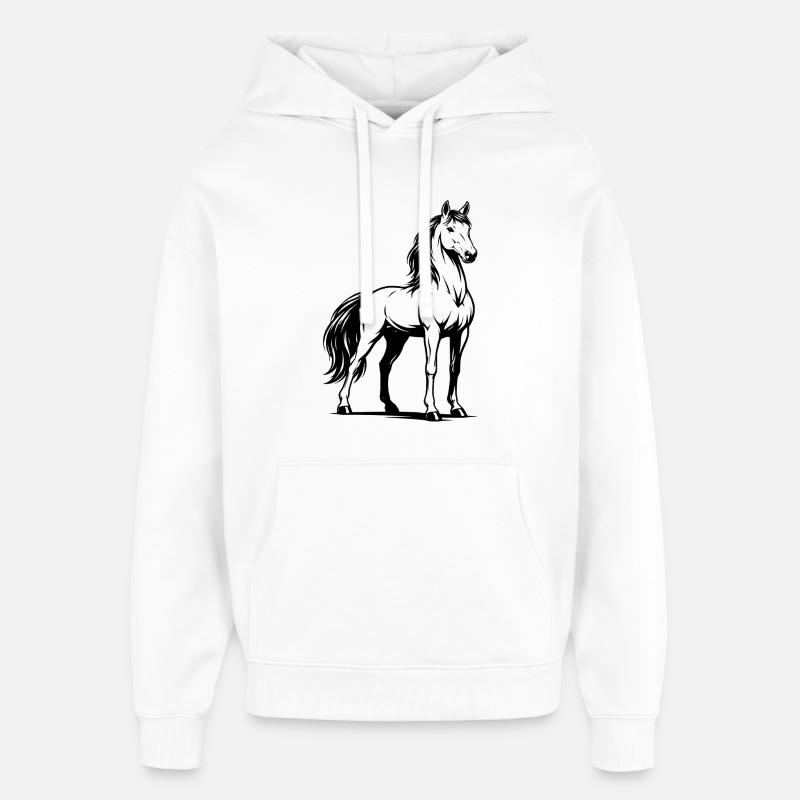 Pferd_stehend_Schwarz - Sweat à capuche unisexe Stanley/Stella Oversized - blanc
