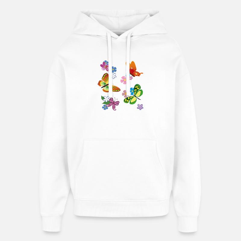 Fleurs, Fleurs, Papillon - Sweat à capuche unisexe Stanley/Stella Oversized - blanc