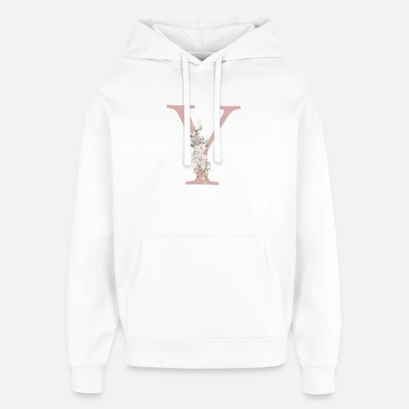 Y Monogram, Floral, Personnalisable - Sweat à capuche unisexe Stanley/Stella Oversized - blanc