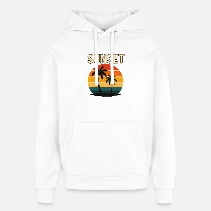 Sunset Palm Retro Glow - Sweat à capuche unisexe Stanley/Stella Oversized - blanc