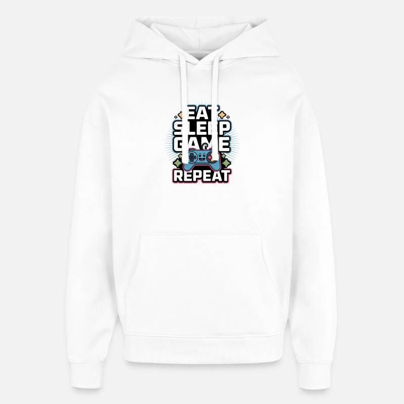 Jeu Manger et Dormer : Répéter - Sweat à capuche unisexe Stanley/Stella Oversized - blanc