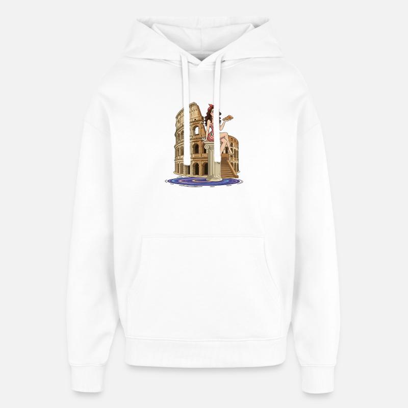 Pin-up au Colisée avec pizza - Sweat à capuche unisexe Stanley/Stella Oversized - blanc